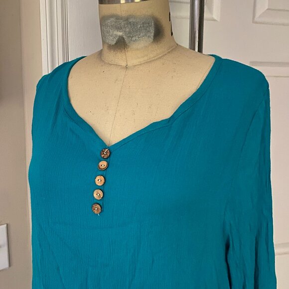 VINTAGE Teal Gauze Seersucker Layered ABAYA Light weight Maxi Dress *LARGE* - Picture 5 of 6